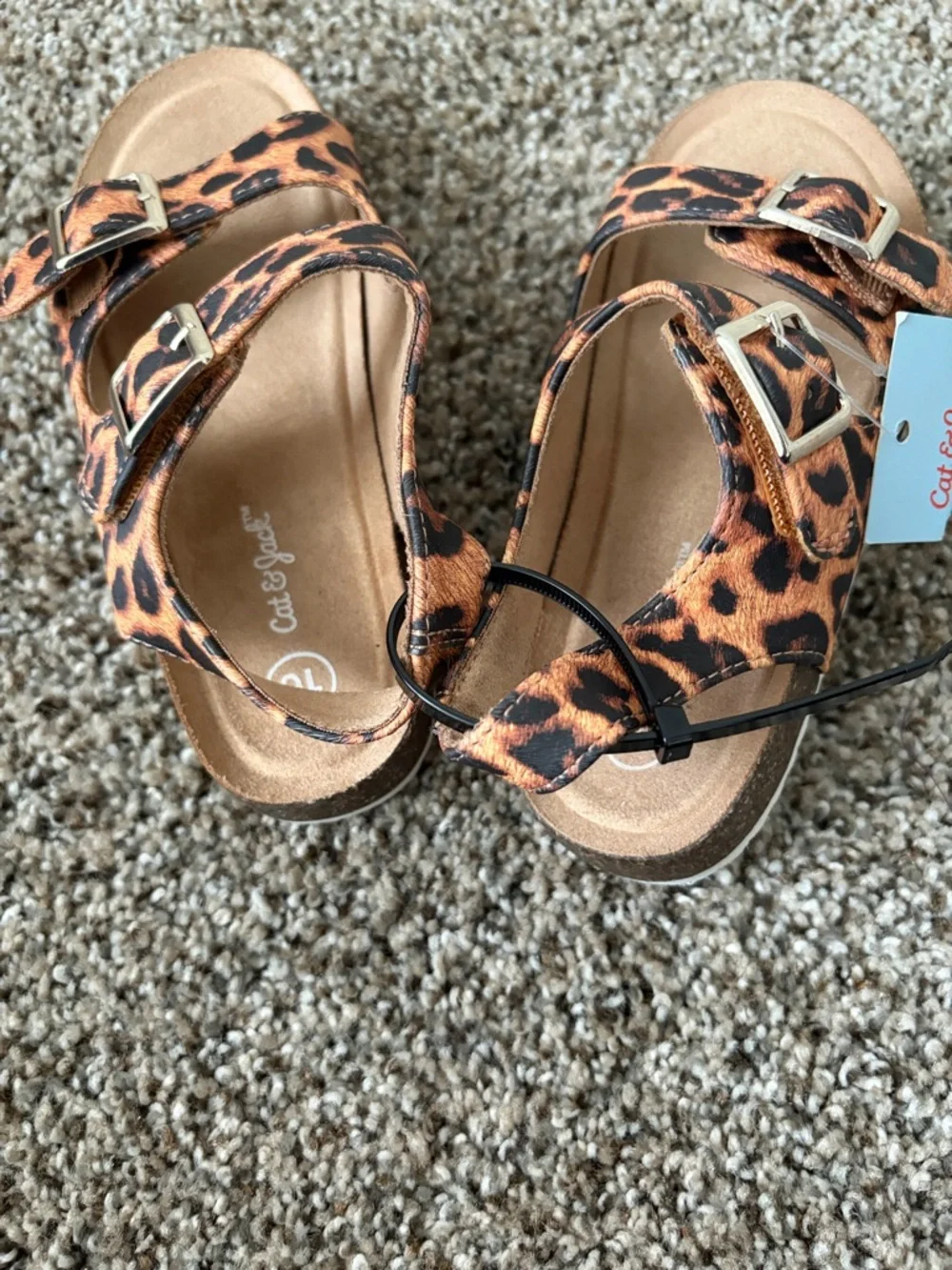 Cat & Jack Leopard Print Buckle Sandals - Brown & Black